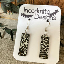 Load image into Gallery viewer, Spider Web Rectangle Hook Earrings - Natural Cork Jewellery - Incorknito Designs