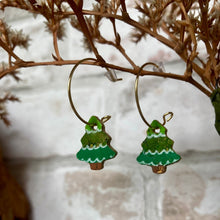 Load image into Gallery viewer, Christmas Tree Open Hoop Earrings - Natural Cork Jewellery - Incorknito Designs