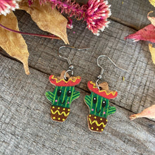 Load image into Gallery viewer, Smiley Cacti Hooks Earrings - Natural Cork Jewellery - Incorknito Designs