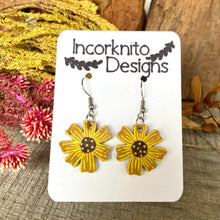 Load image into Gallery viewer, Sunflower Hook Earrings - Natural Cork Jewellery - Incorknito Designs