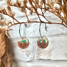 Load image into Gallery viewer, Christmas Pudding Open Hoop Earrings - Christmas Natural Cork Jewellery - Incorknito Designs