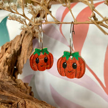 Load image into Gallery viewer, Large Smiley Pumpkin Hoop Earrings - Natural Cork Jewellery - Incorknito Designs
