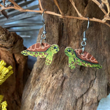 Load image into Gallery viewer, Green Turtle Hook Earrings - Natural and White - Natural Cork Jewellery - Incorknito Designs