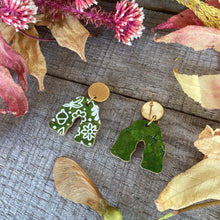 Load image into Gallery viewer, Green Autumn Wavy Arch Drop Earrings - Natural Cork Jewellery - Incorknito Designs