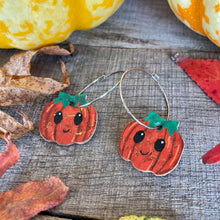 Load image into Gallery viewer, Large Smiley Pumpkin Hoop Earrings - Natural Cork Jewellery - Incorknito Designs