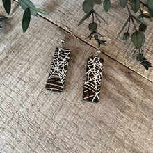 Load image into Gallery viewer, Spider Web Rectangle Hook Earrings - Natural Cork Jewellery - Incorknito Designs