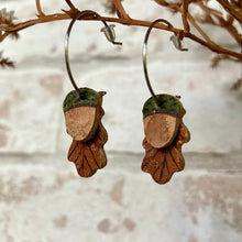 Load image into Gallery viewer, Acorn and Oak Leaf Mini Hoops - Natural Cork Jewellery - Incorknito Designs