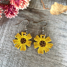 Load image into Gallery viewer, Sunflower Hook Earrings - Natural Cork Jewellery - Incorknito Designs