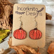 Load image into Gallery viewer, Large Pumpkin Hook Earrings - Natural Cork Jewellery - Incorknito Designs