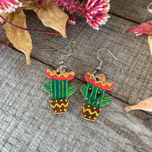 Load image into Gallery viewer, Smiley Cacti Hooks Earrings - Natural Cork Jewellery - Incorknito Designs