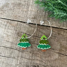 Load image into Gallery viewer, Christmas Tree Open Hoop Earrings - Natural Cork Jewellery - Incorknito Designs