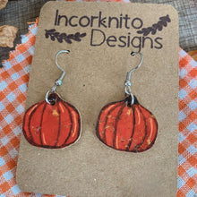 Load image into Gallery viewer, Large Pumpkin Hook Earrings - Natural Cork Jewellery - Incorknito Designs