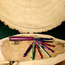 Load image into Gallery viewer, Wooden Crochet Hook with changeable sized hooks - Wood Turned - Purple Heart - What Wood Claire Do?