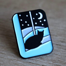 Load image into Gallery viewer, Cat Enamel Pin Badge - Night time - Or8 Design