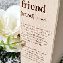 Load image into Gallery viewer, Engraved Dictionary Definition Beech Wood Tea Light Holder - Friend Definition - Woodsmiths Family Business