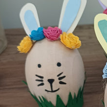 Load image into Gallery viewer, Easter Bunny - Wooden Decoration  - Paper Rolled Rose - Flowers by Laurzy