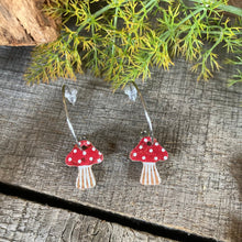 Load image into Gallery viewer, Red Toadstool Open Hoop Earrings - Gold or Silver findings - Natural Cork Jewellery - Incorknito Designs