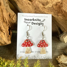 Load image into Gallery viewer, Red Toadstool Hook Earrings - Natural Cork Jewellery - Incorknito Designs