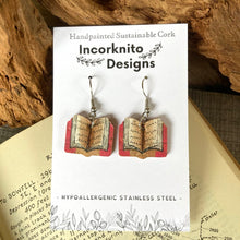 Load image into Gallery viewer, Pink Book Hook Earrings - Natural Cork Jewellery - Incorknito Designs