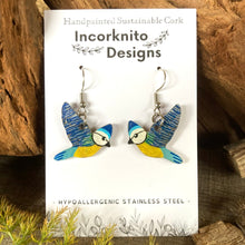 Load image into Gallery viewer, Blue Tit Hook Earrings - Natural Cork Jewellery - Incorknito Designs