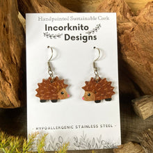 Load image into Gallery viewer, Hedgehog Hook Earrings - Natural Cork Jewellery - Incorknito Designs