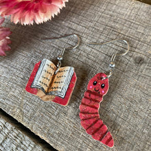 Load image into Gallery viewer, Pink Book Worm Hook Earrings - Natural Cork Jewellery - Incorknito Designs