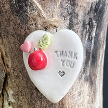 Load image into Gallery viewer, Ceramic Heart Hanging Plaque - Thank You Teacher - Strawberry Lane Studio