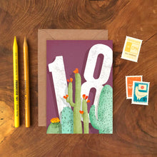Load image into Gallery viewer, 18th Birthday Card - Cactus - Eighteen - Emily Nash Illustration