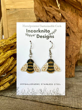 Load image into Gallery viewer, Bee Hook Earrings - Natural Cork Jewellery - Incorknito Designs