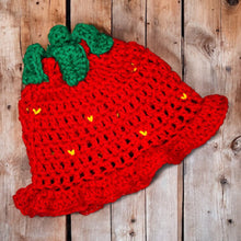 Load image into Gallery viewer, Crochet Baby Strawberry Hat - The Leopard PomPom - Baby gift - 0-3 Month