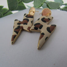 Load image into Gallery viewer, Polymer Clay Earrings - Leopard Print Lightning Bolt Drop Earrings - Induere