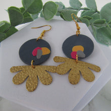 Load image into Gallery viewer, Polymer Clay Earrings - Blue and Gold Circle Drop Earrings - Induere