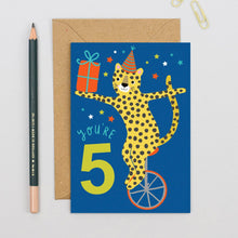 Load image into Gallery viewer, Greetings Card - You're 5 - Leopard Age 5 Card - Fifth Birthday - Mifkins