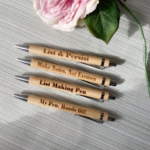 Load image into Gallery viewer, Engraved Bamboo Pen - Lots of sayings - Lists - Notes - Fred & Bo