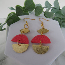 Load image into Gallery viewer, Polymer Clay Earrings - Coral and Gold Triple Drop Earrings - Induere
