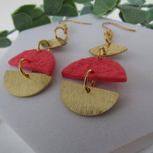 Load image into Gallery viewer, Polymer Clay Earrings - Coral and Gold Triple Drop Earrings - Induere