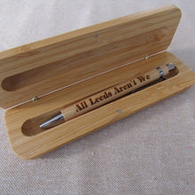 Load image into Gallery viewer, Engraved Bamboo Pen and Matching Case - All Leeds Aren't We - Leeds United - Fred & Bo