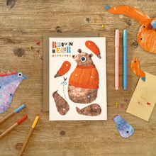 Load image into Gallery viewer, Bear Split Pin Puppet A5 Birthday Greeting Card - Make your own Bear Puppet - Emily Nash Illustration
