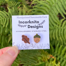 Load image into Gallery viewer, Acorn and Oak Leaf Mini Studs - Natural Cork Jewellery - Incorknito Designs