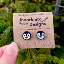 Load image into Gallery viewer, Penguin Stud Earrings - Christmas Natural Cork Jewellery - Incorknito Designs