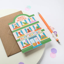Load image into Gallery viewer, Greetings Card - Playful Bug Hotel - Die Cut Birthday Card for Kids with Cute Critters - Mifkins