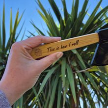 Load image into Gallery viewer, Etched Bamboo Pizza Slice - Axed Shaped Pizza Cutter - This is How I Roll - Woodsmiths Family Business