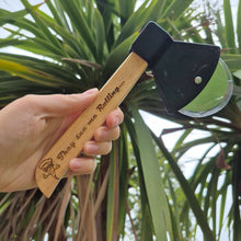 Load image into Gallery viewer, Etched Bamboo Pizza Slice - Axed Shaped Pizza Cutter - They See Me Rolling - Woodsmiths Family Business