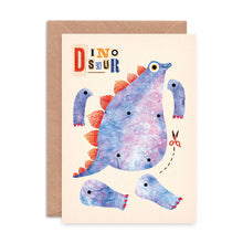 Load image into Gallery viewer, Dinosaur Split Pin Puppet A5 Birthday Greeting Card - Make your own Dinosaur Puppet - Emily Nash Illustration