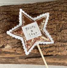 Load image into Gallery viewer, Sparky Stars on Sticks - Cake Toppers - Decorations - Birthday Girl - 21st Birthday - 50th Anniversary - Best Teacher - Quirky Threads Art