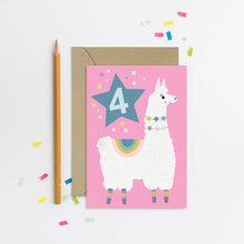 Load image into Gallery viewer, Greetings Card - 4th Birthday - Llama Pink Age 4 Card - Fourth Birthday - Mifkins