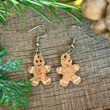 Load image into Gallery viewer, Gingerbread Man Hook Earrings - Christmas Natural Cork Jewellery - Incorknito Designs