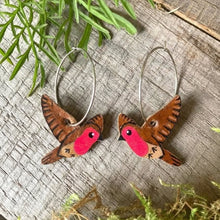 Load image into Gallery viewer, Robin Hoop Earrings - Christmas Natural Cork Jewellery - Incorknito Designs