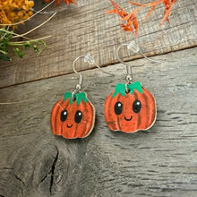 Load image into Gallery viewer, Smiley Pumpkin Hook Earrings - Natural Cork Jewellery - Incorknito Designs