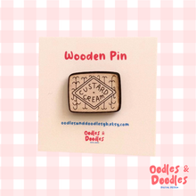 Load image into Gallery viewer, Wooden Pin - Custard Cream Wooden Pin Badge - Biscuit Lover Gift - Oodles & Doodles